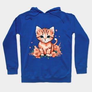 Cute peach floral kitten gift ideas Hoodie